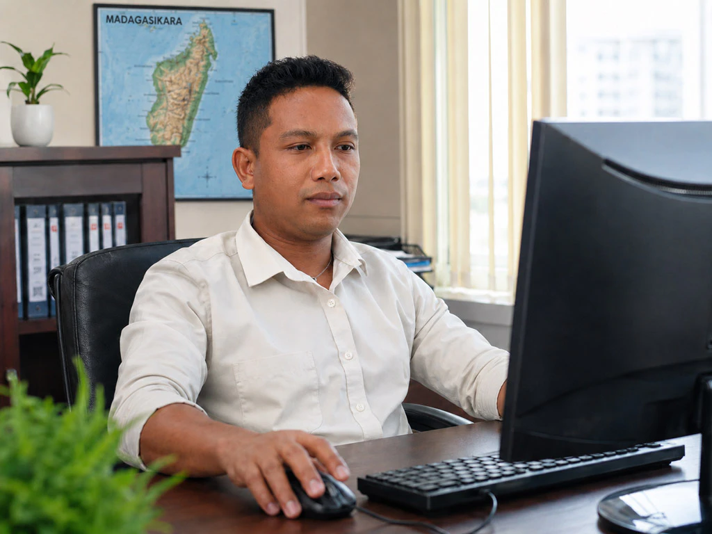 Collaborateur travaillant sur ordinateur pour un projet web à Antananarivo